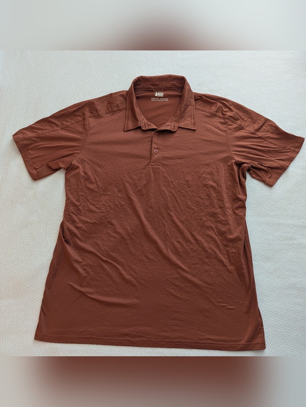 REI Co Op Polo Shirt Mens Sz.XL Brown Clay Stretch Performance Hiking
